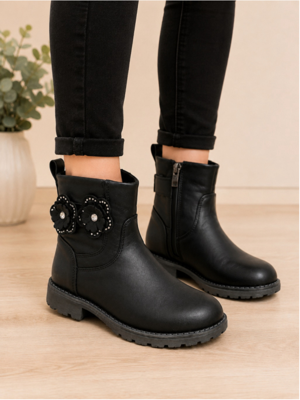 Vince Camuto Kids Black Floral Rhinestone Mid-Calf Boots – Kids Size 9
